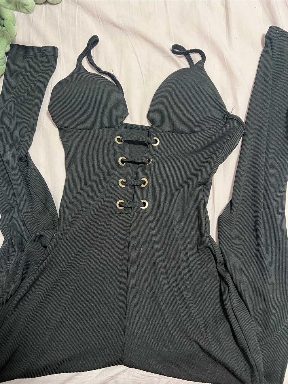 Black Front Detail Ribbed Women’s Jumpsuit